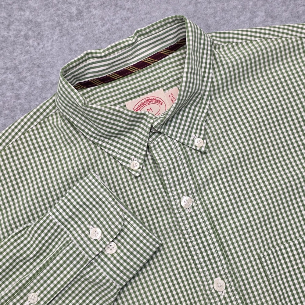 Brooks‎ Brothers Men's Medium Button-Down Shirt Green Gingham Check Long Sleeve